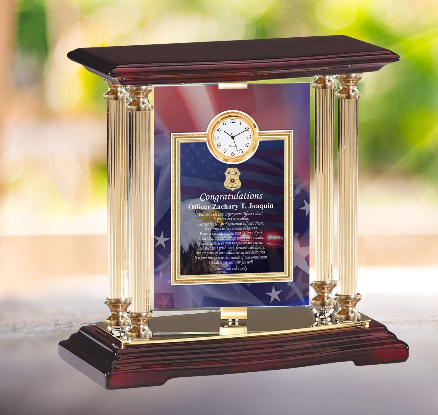 AllGiftFrames Personalize Swivel 360 Degree mini Clock Police Officer Sheriff Deputy State Trooper Highway Patrol Law Enforcement Clock Custom Gold Desk Mantel