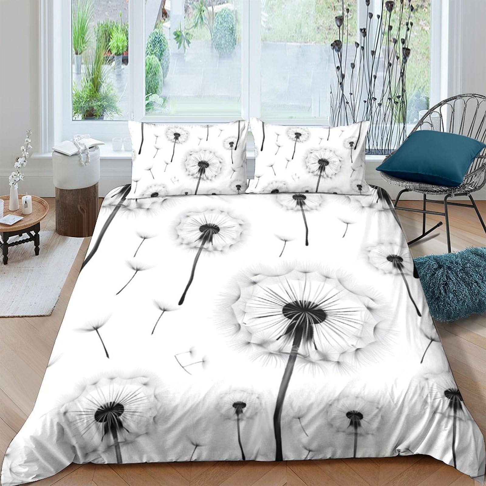 Ctjqhvkz Style-1 3D Printed Dandelion Art Fitted Sheet Microfiber Soft White Black Abstract Mattress Cover For Bedroom Guest Room Decor Single（135X200cm）