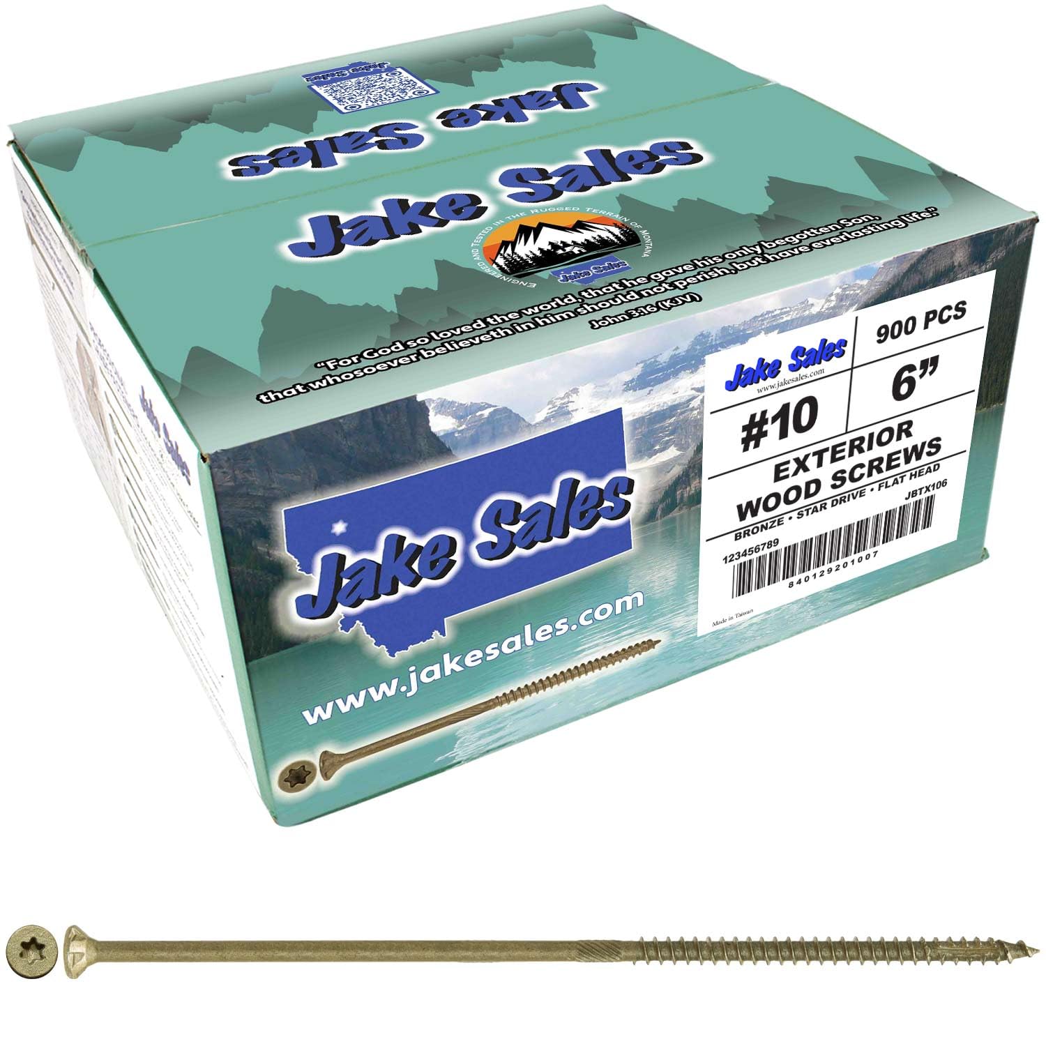 Jake Sales #10 x 6 Bronze Coated Multipurpose Wood Screw Torx/Star Drive Flat Head (Full Box - 900 Screw Count) Exterior Coated - ACQ Compatible Wood Screws