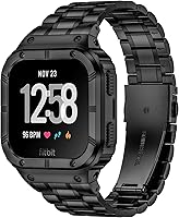 Vista 8 de Correa de reloj de acero inoxidable con funda compatible con Fitbit Versa/Fitbit Sense Bands, pulseras de metal protectoras resistentes para hombres