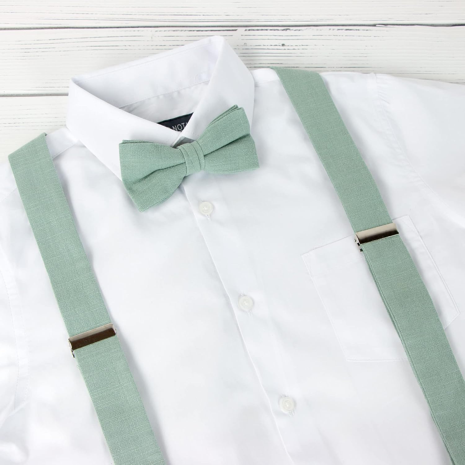 Spring Notion Mens' Linen Blend Suspenders and Bow Tie Set for Groomsmen Wedding