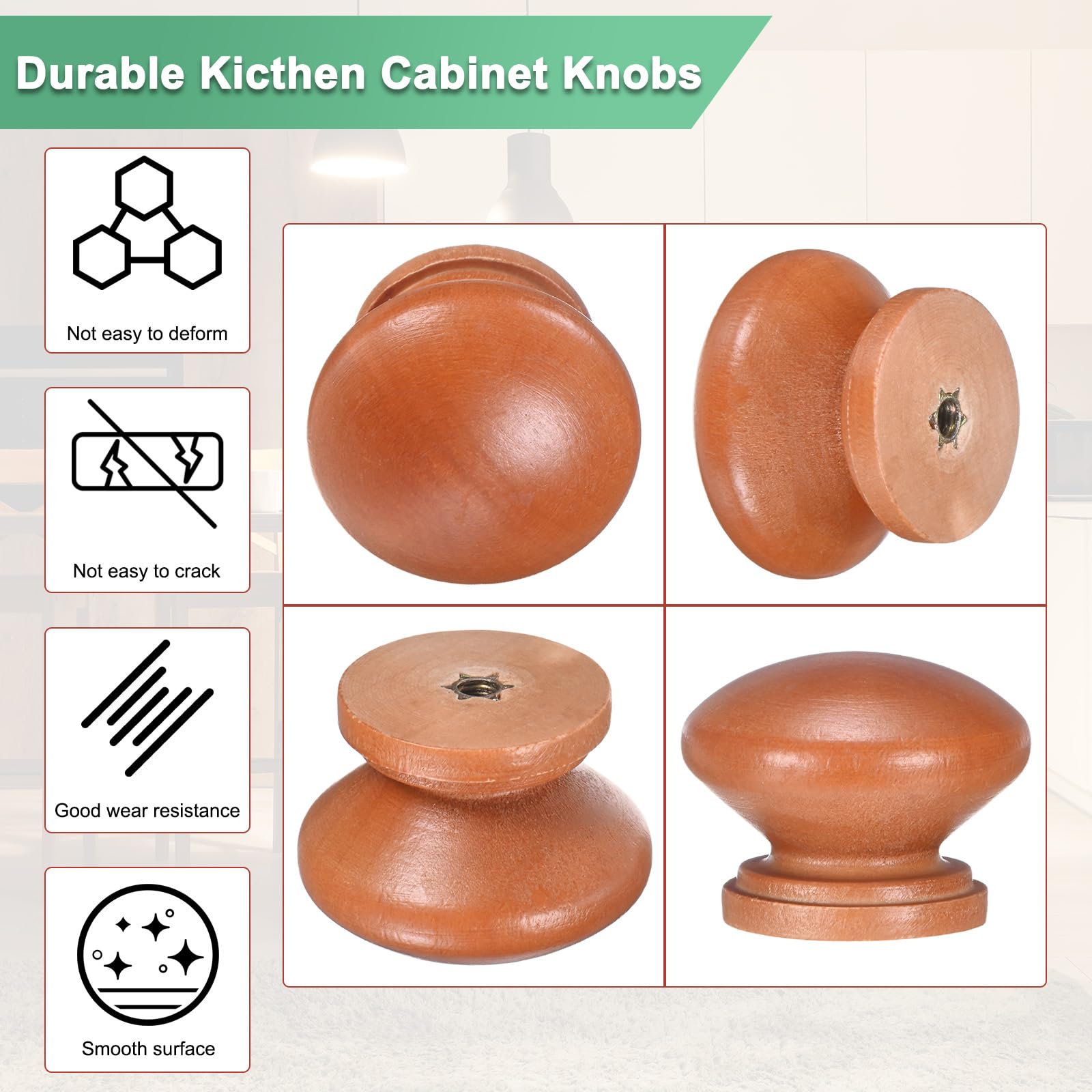 M METERXITY 6-Pack Kicthen Cabinet Knobs, 1-3/8 in(35mm) Solid Wood Round Drawer Pull Handle for Dresser/Office/Cupboard - Image 2