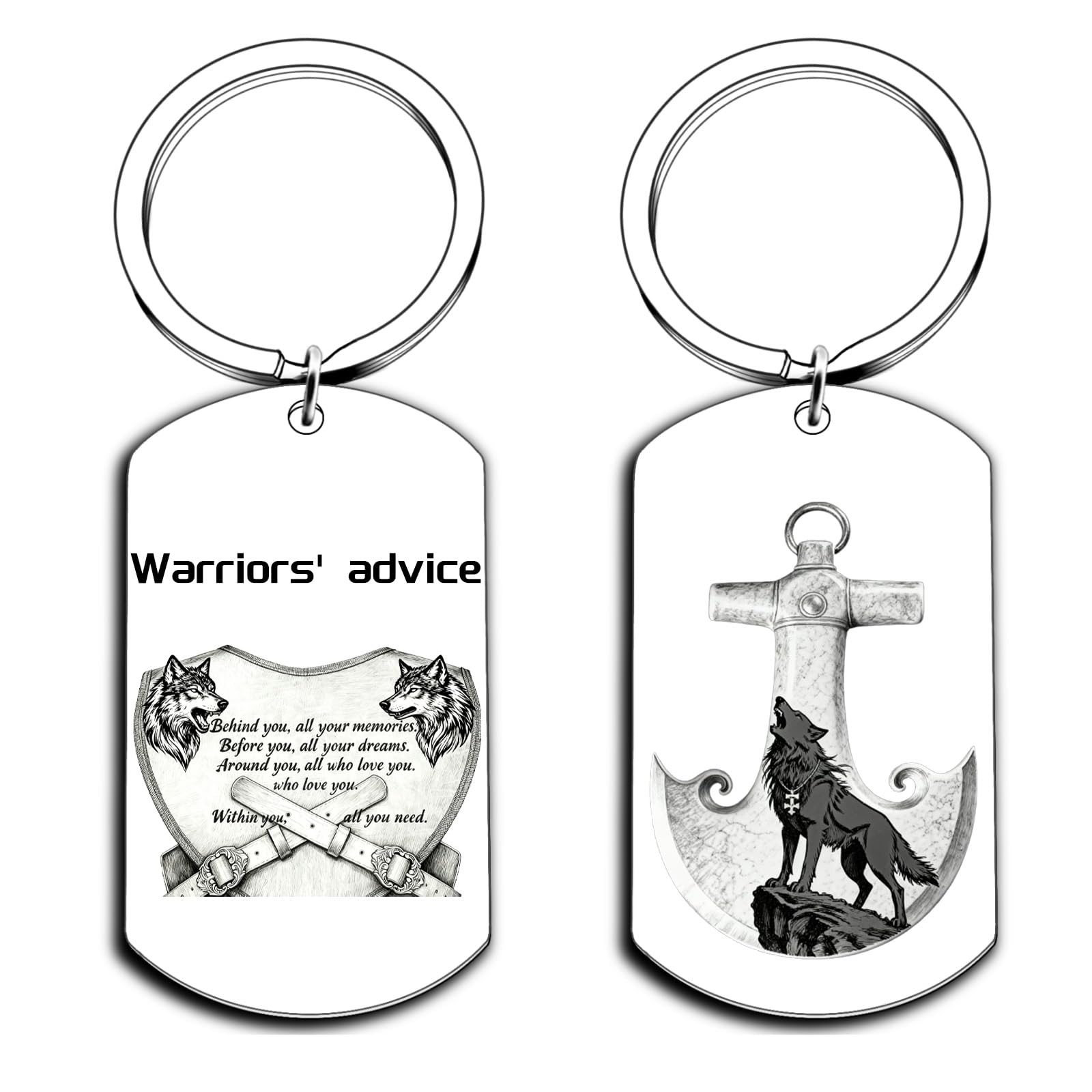 QuLuvaeri Viking Gifts for Men Women Celtic VIking Runes Amulet Protection Keychain Wolf Keyring Lucky Nordic Gifts