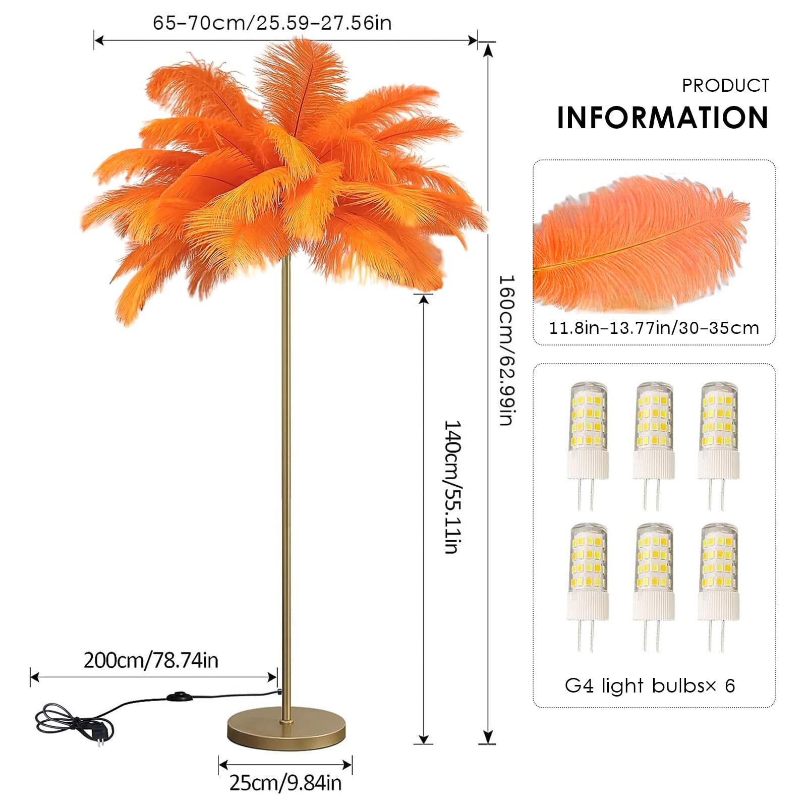 Lámpara de Pie de Plumas para Sala de estar, pantalla de Plumas de Avestruz, lámparas de Pie LED, Luces para adolescentes, Chicas, con bombilla G4