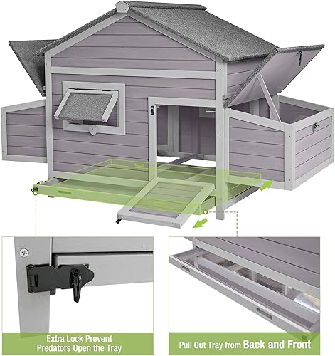 Miniatura 4 de GUTINNEEN Gallinero de madera para gallinero al aire libre con caja nido grande, patio trasero y granja
