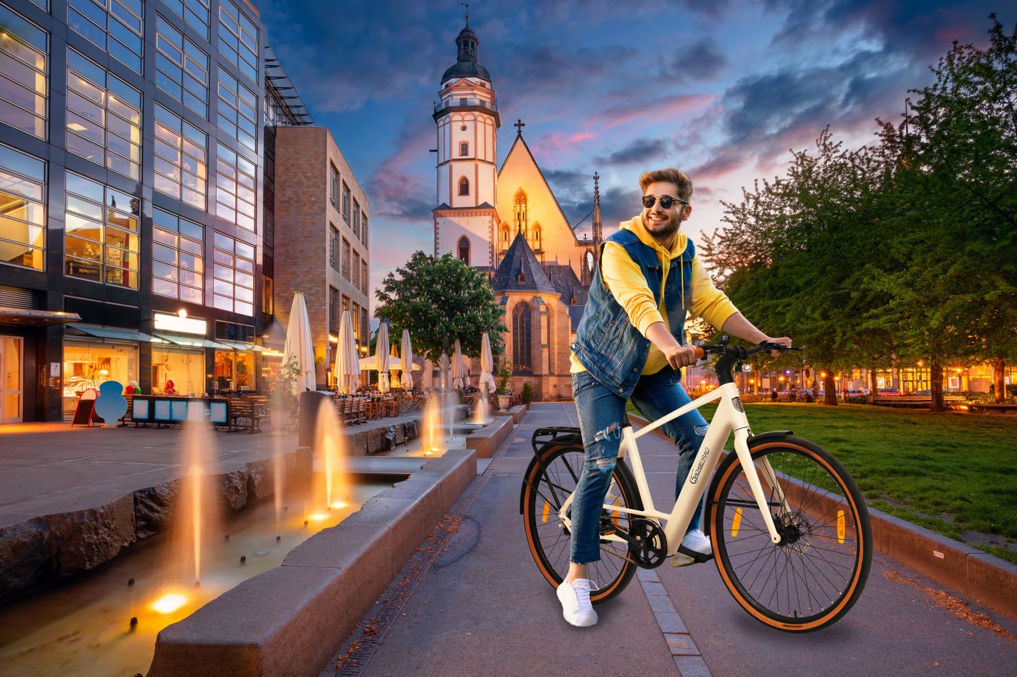 Urban City Vélo électrique C3M Mamorweiss avec capteur de couple d'entraînement par courroie, ultra léger seulement 16 kg, guidon de vélo de ville 27,5" entièrement intégré, écran LCD