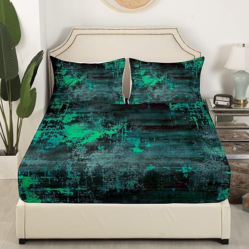 Miniatura 4 de Erosebridal Juego de sábanas modernas abstractas tamaño King, juego de ropa de cama bohemio trippy verde menta gris juego de sábanas acuarela pastel