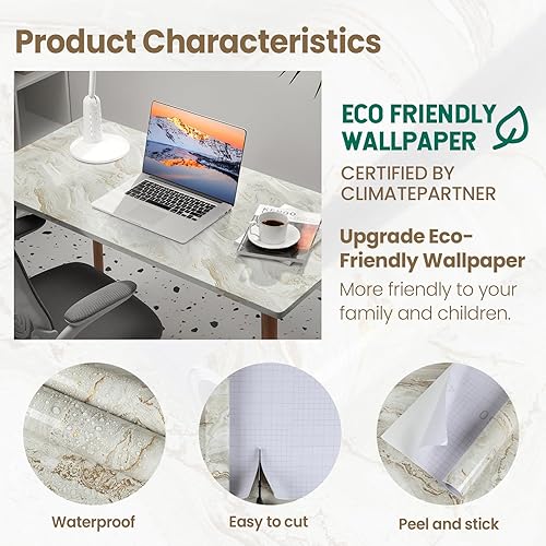 Miniatura 143 de Rollo de papel con estilo mármol granito gris/blanco para encimera, muebles de cocina es renovado grueso impermeable PVC extraíble, resistente a