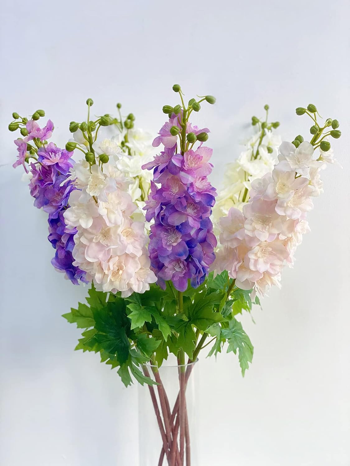 YalzoneMet 3pcs Purple Delphinium Artificial Flower 31.5'' Long Stem Fake Larkspur Lifelike Real Touch Delphinium Latex Flower for Tall Vase Home Table Decor Wedding Flower Arrangement Decoration - Image 7