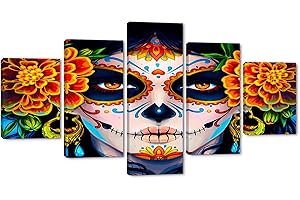 5 Pieces Day of the Dead Wall Art: Sugar Skull Paintings for...