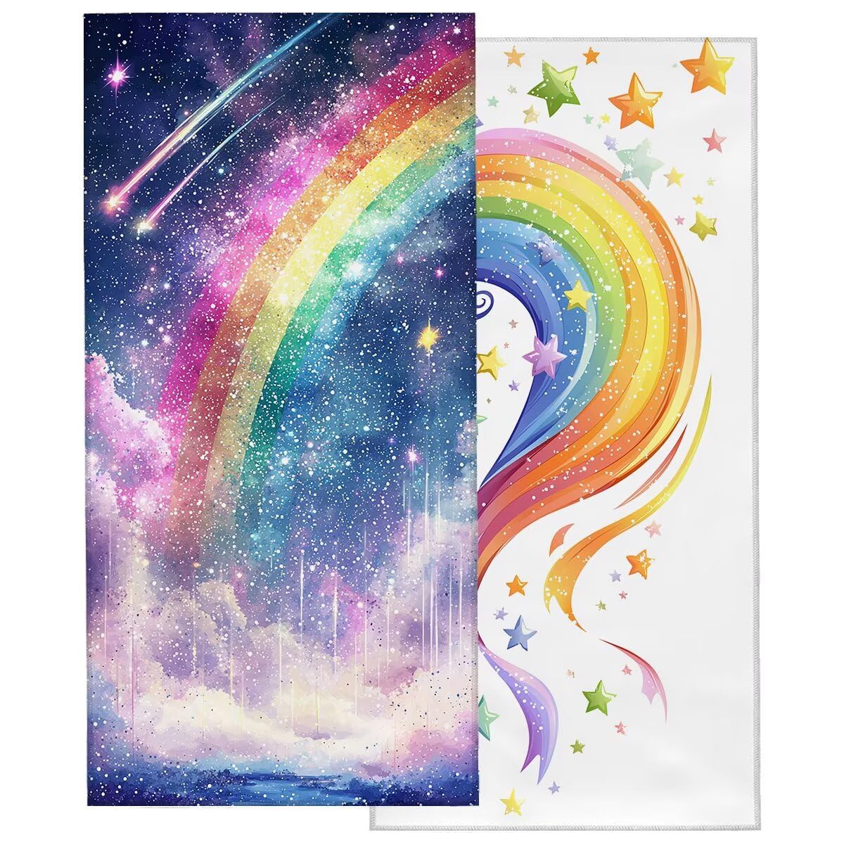 Telo Mare Microfibra, Telo Mare Grande 90x200cm 2 Pezzi, Asciugamano Palestra Donna Asciugatura Rapida, Antisabbia Asciugamano Microfibra, Leggero Asciugamani Palestra per Regalo (Arcobaleno) -4516