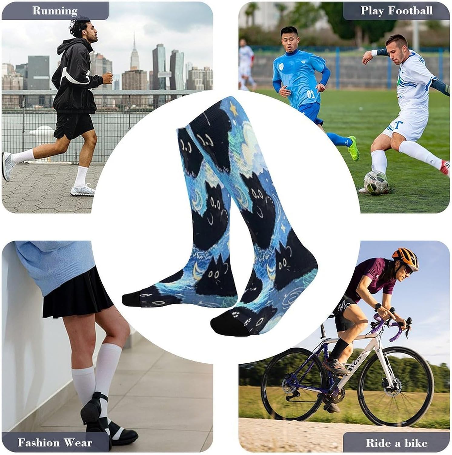 Black Cat Crew Socks Calf Socks Athletic Crew Sock