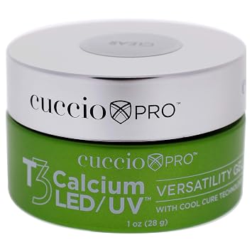 Cuccio Pro T3 LED/UV Cool Cure Versatility Gel - Self-Levelling Gel With Calcium - Incredibly Flexible - Strong Adhesion - High Shine Finish - Fast Application - Clear - 1 Oz Nail Gel