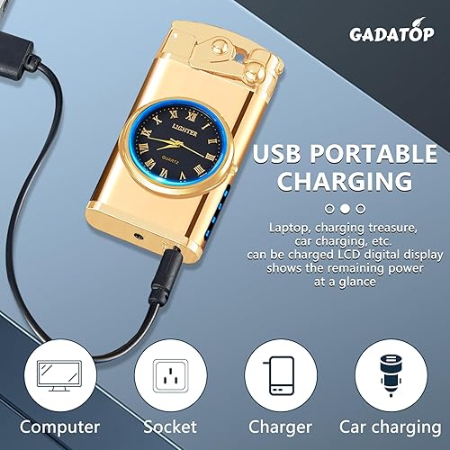 Vista 24 de GADATOP Encendedor eléctrico recargable, encendedor creativo personalizado por USB, encendedor mecedor, resistente al viento, encendedor sin llama