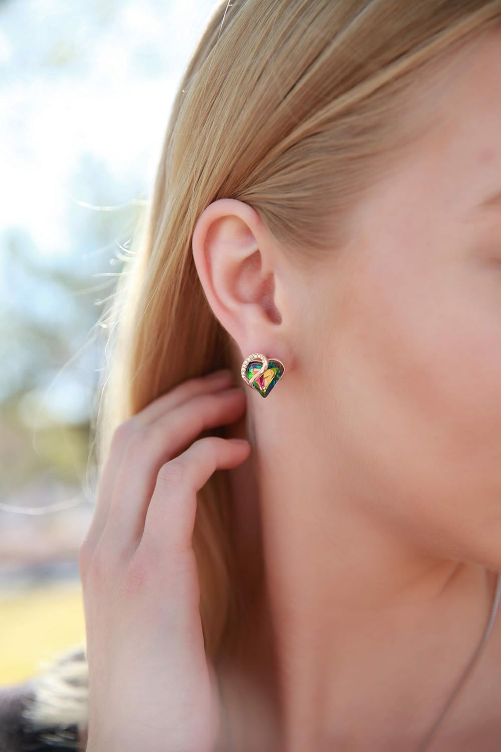 Leafael 18K Rose Gold Plated Love Heart Stud Earrings with Healing Stone Crystal Jewelry Gifts for Women - Image 3