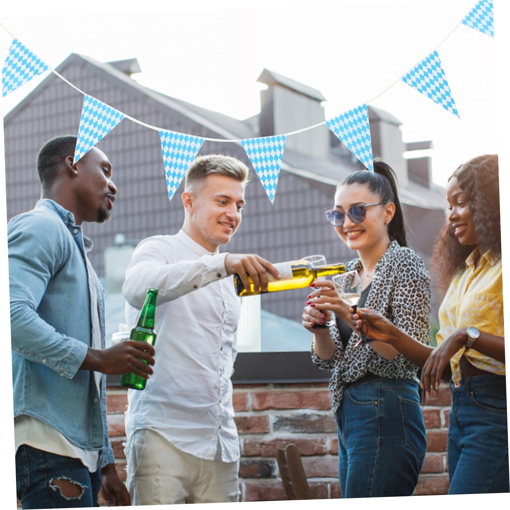 Happyyami 5 Sätze Oktoberfest Dekoration Bayerische Oktoberfestfahnen Bierfest-partybanner Oktoberfest-karo-wimpelgirlande Blau-weiße Karoflaggen Flagge Deutschland Gitter Polyester