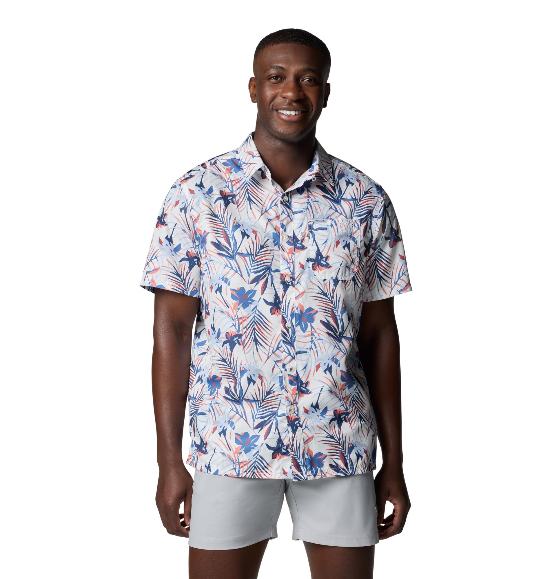 Columbia Men's Super Slack Tide Camp Shirt, White Tropicfield, Medium