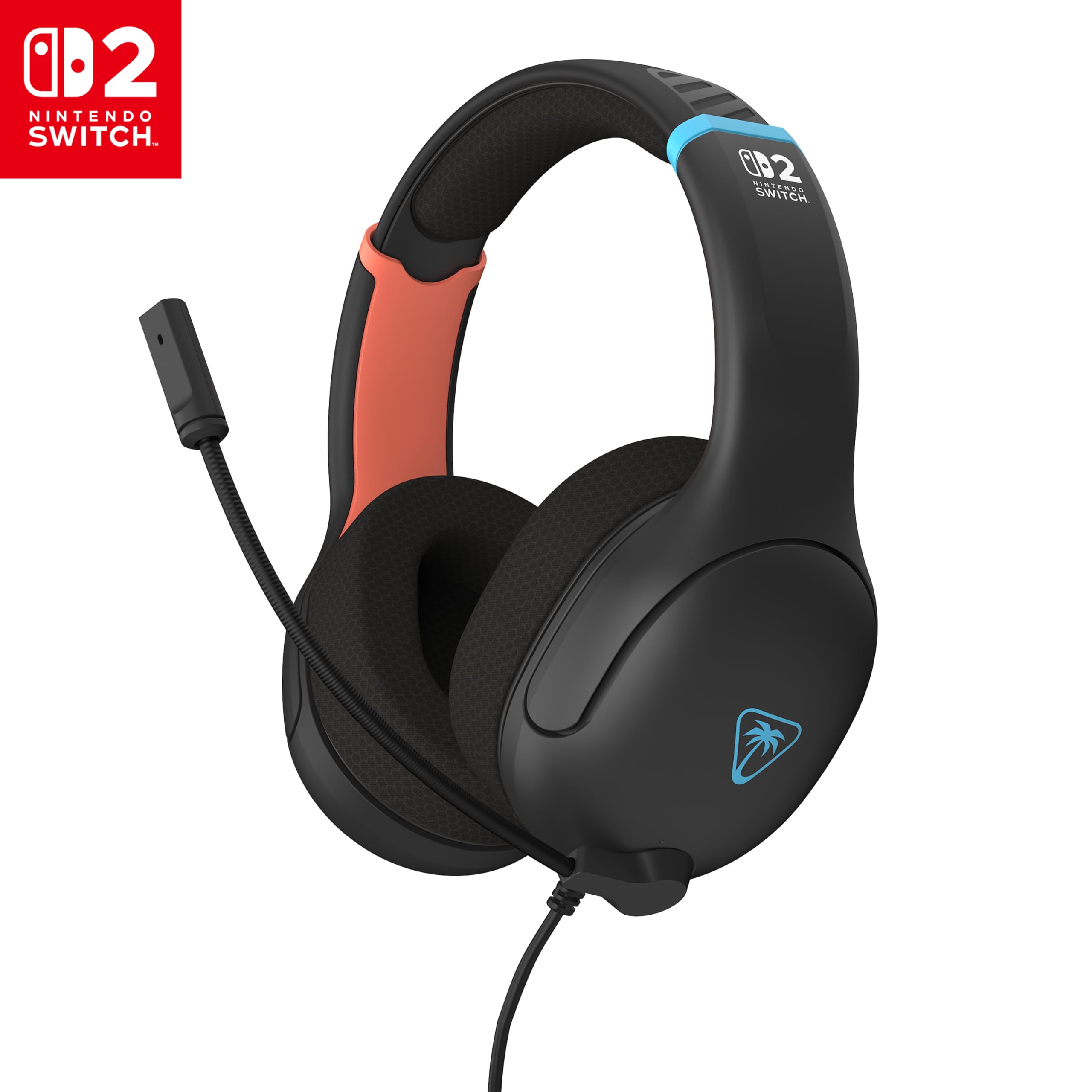 turtle beach airlite fit wired gaming headset – officially licensed for nintendo switch 2, nintendo switch, durable, lightweight, charcoal blue/red