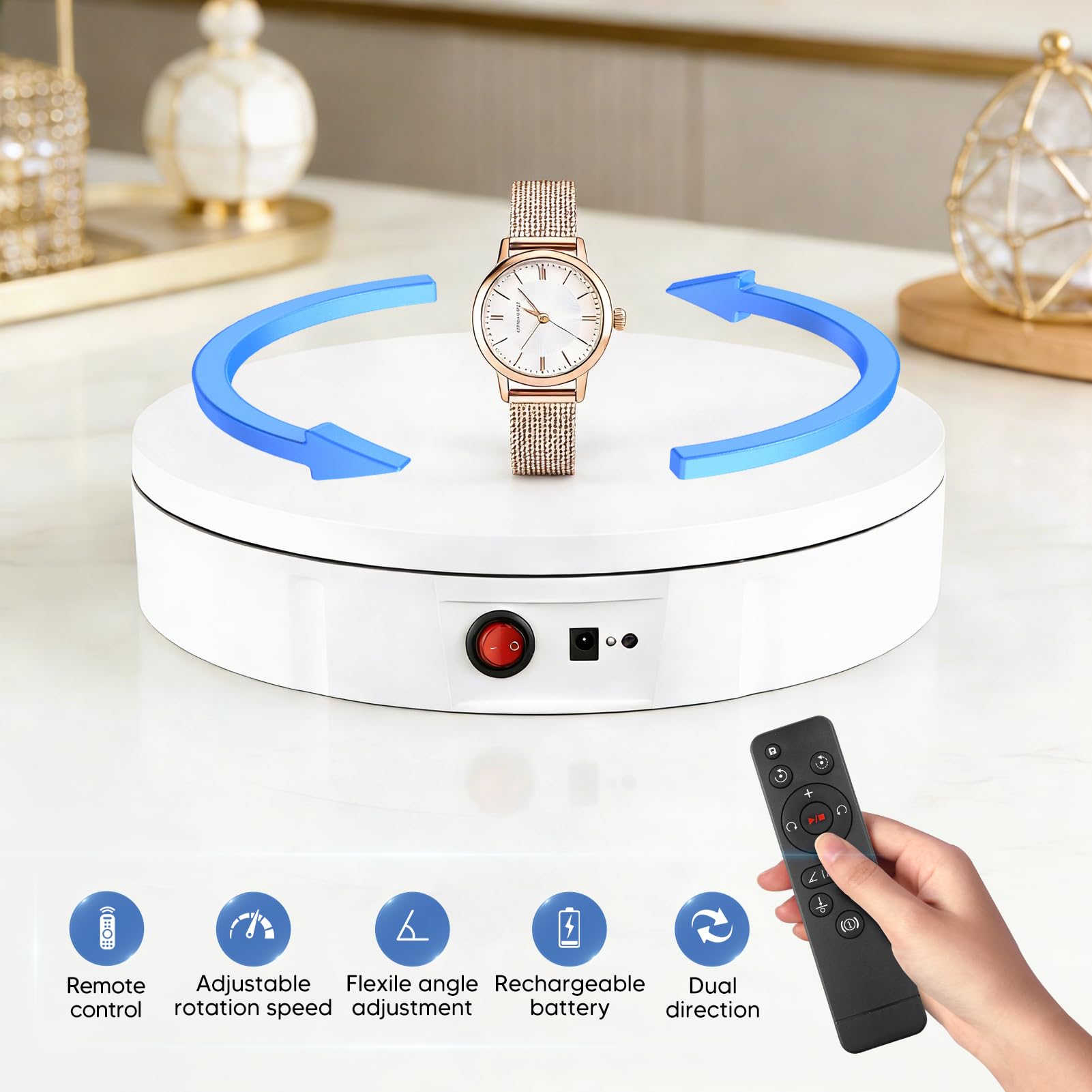 Base Girevole Elettrica, 360 Gradi Piatto Girevole Elettrico Ricaricabile con 100KG 30CM, Espositore Rotante con Telecomando Velocità Regolabile, Base Rotante Fotografia per Prodotti Fotografia Video