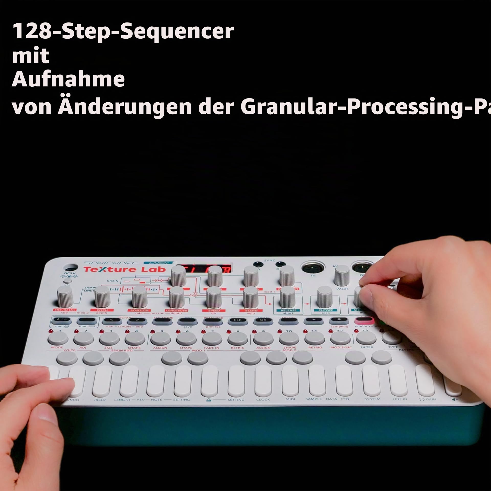 Sonicware LIVEN Texture Lab [Granular Sampler + Effektprozessor] Flexible Granular-Synthese, Sampling-Funktion, 128-Step-Sequencer, 6 HQ Shimmer-Reverbs