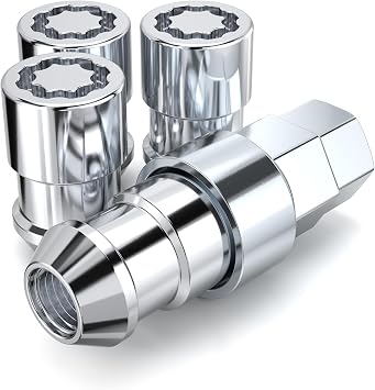 White Knight MG40710AM Chrome M12x1.50 Thread Size 1.46" L Conical Seat Socket Type Wheel Locks, Random Lock Pattern 4 Pack