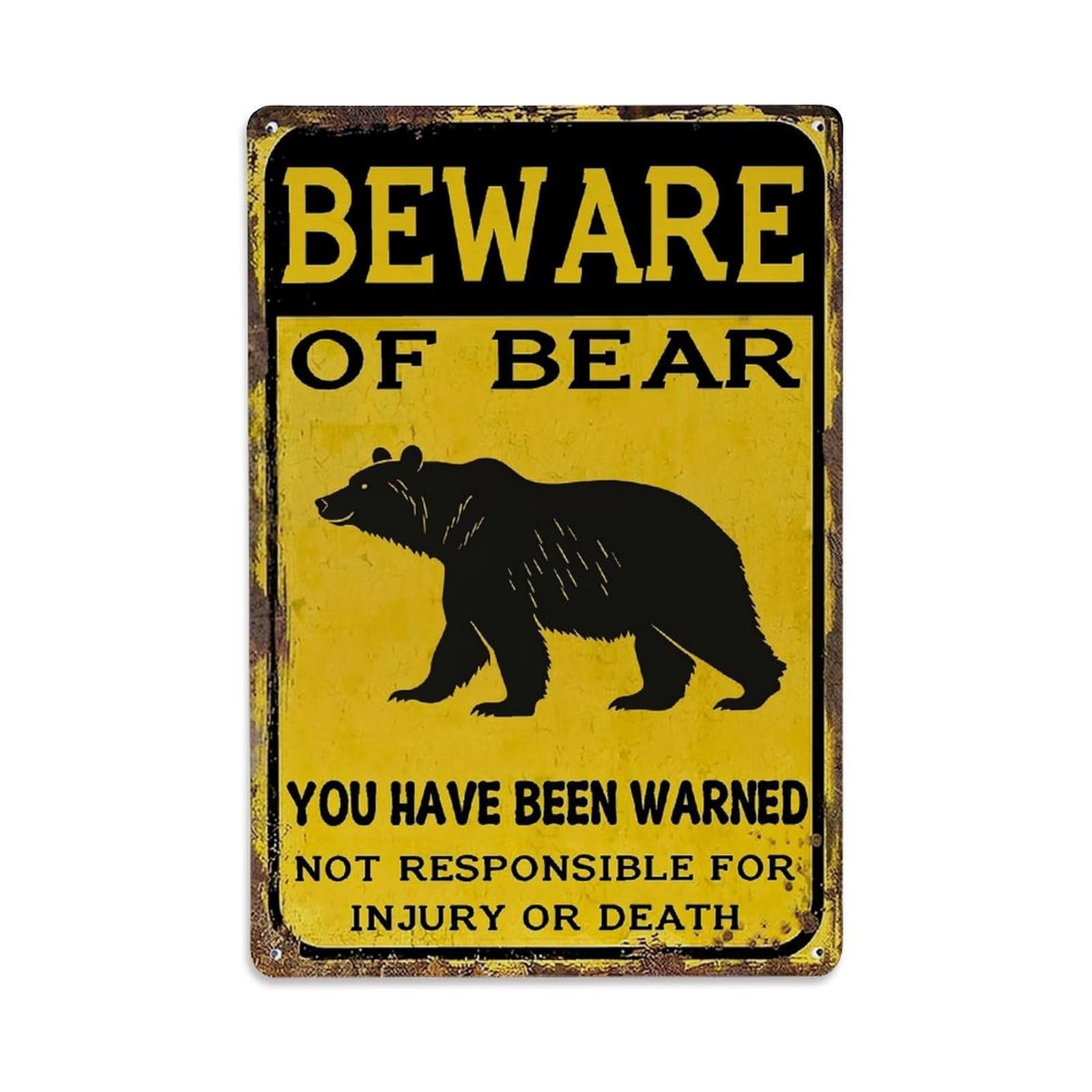 Beware Of Bear Warning Sign Tin Sign Metal Poster Vintage Metal Signs for Home Man Cave Bar Cafe Kitchen laundry room Wall Decorations Gift 8x12Inch