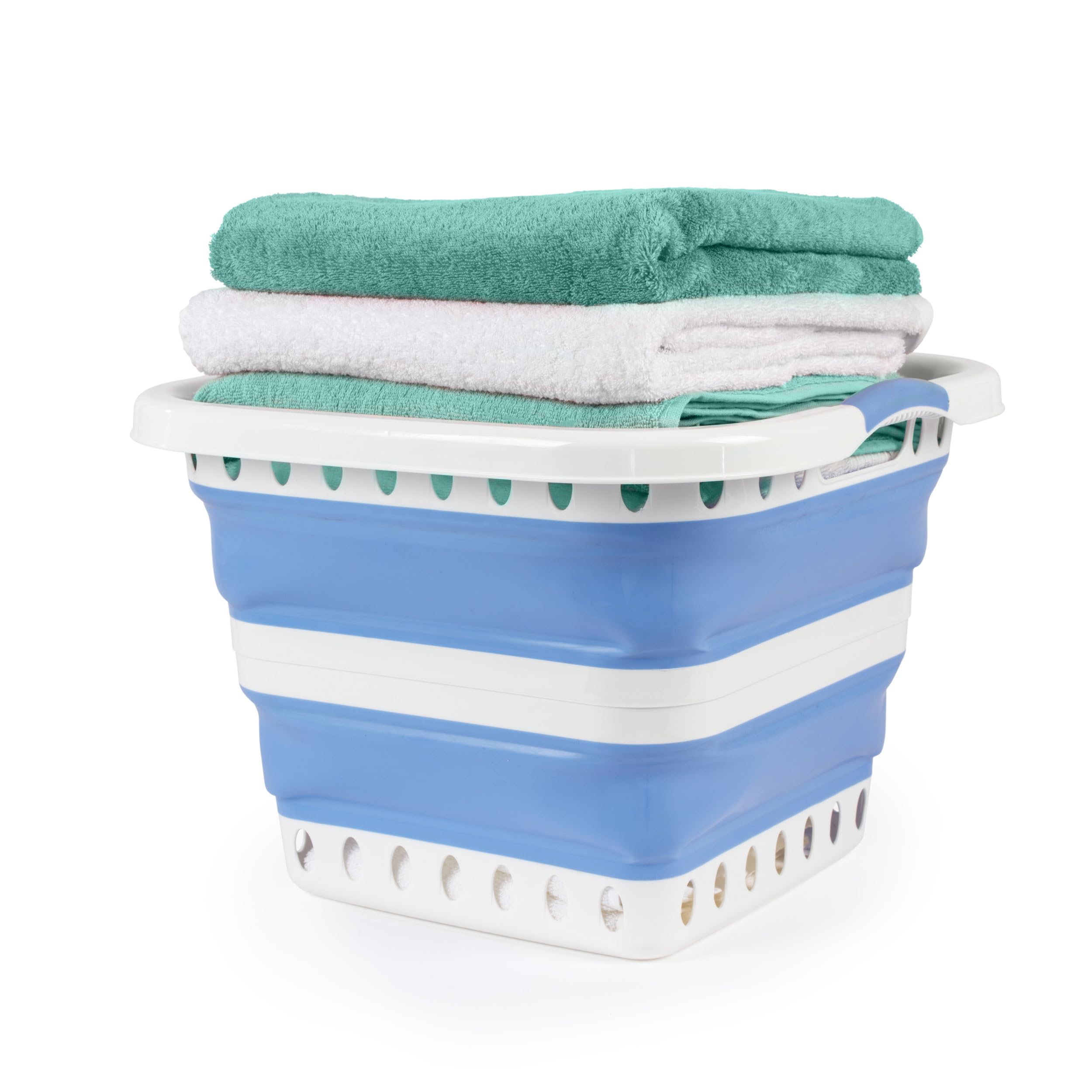 Beldray Blue 40L Collapsible Laundry Basket – Foldable Washing Basket, Compact, Easy To Clean, Convenient Carry Handles, Pop Up Storage Container, Portable Washing Tub, Space-Saving,