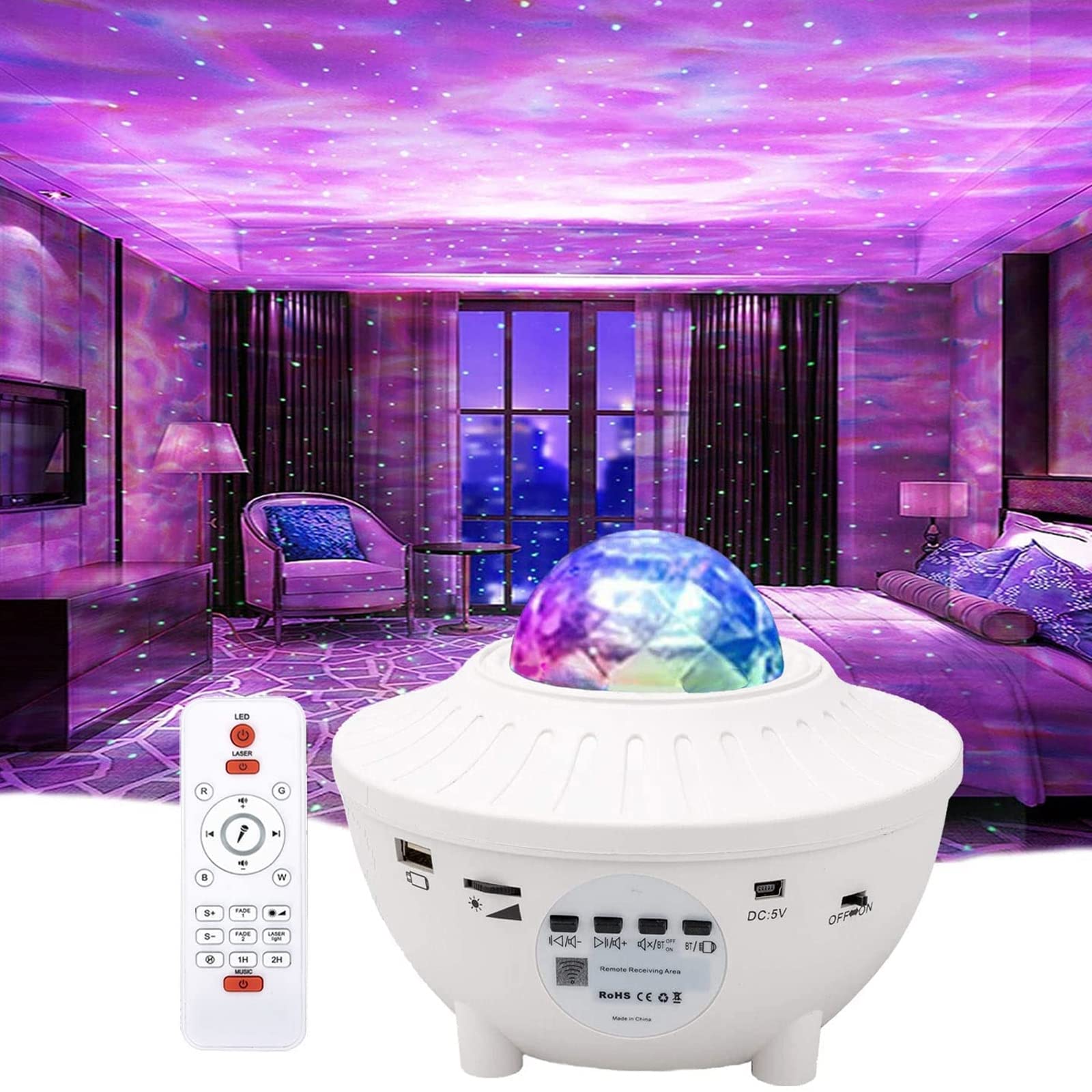 Lampada Proiettore Stelle, Luce Notturna Bambini Con 21 Modalità, LED Lampada Musicale Romantica Cielo Stellato con Telecomando, Timer, Altoparlante, Bluetooth per Adulto, Decorazioni,Bianca