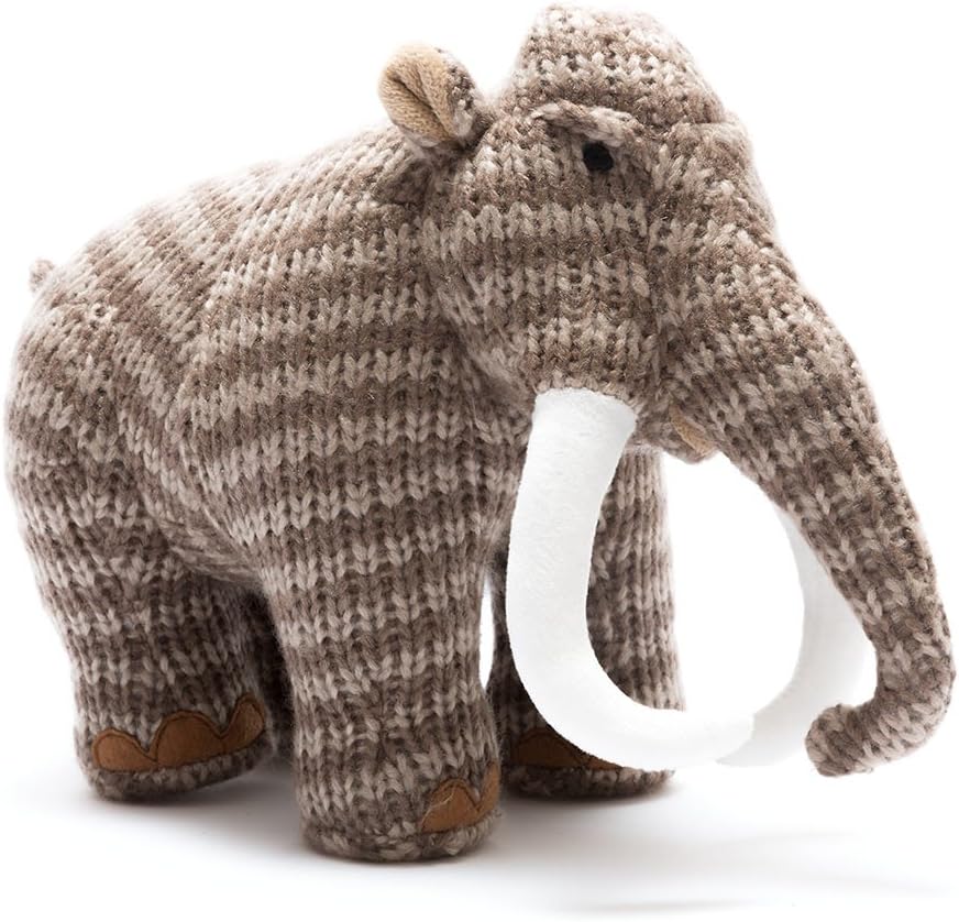 Best Years | Knitted Brown Stripe Woolly Mammoth Dinosaur Soft Toy | Baby Safe from Birth | Machine Washable | 24cm x 17cm | Ethically Sourced for Kids