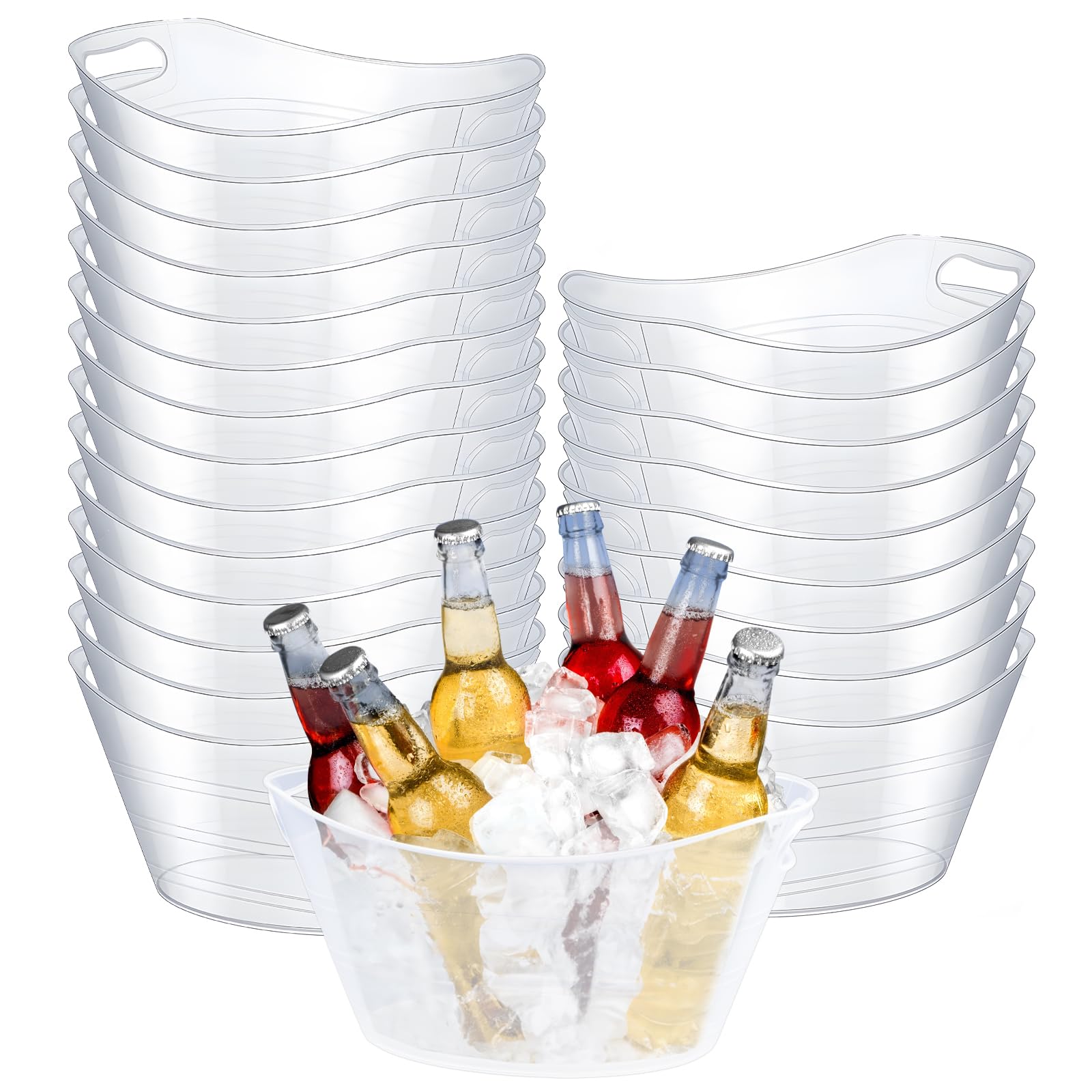 Bac plastique transparent lot de 24 seaux ovales 4,5L pour éviter les boissons chaudes en fête
