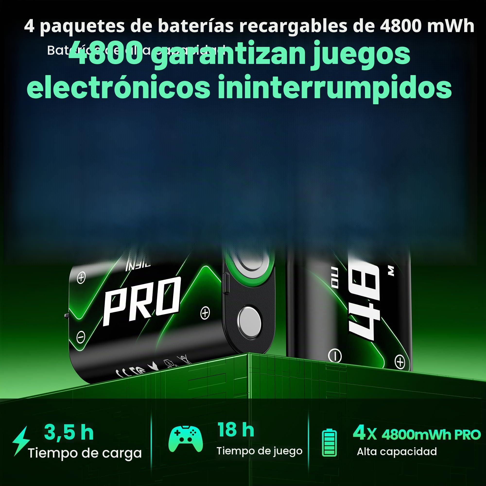 HELLCOOL 4 pilas de 4800 mWh para controlador Xbox One/Series X&S, estación de carga para controlador Xbox con luz RGB y indicadores de carga LED, batería compatible con Xbox Series X/S, Xbox One S/X