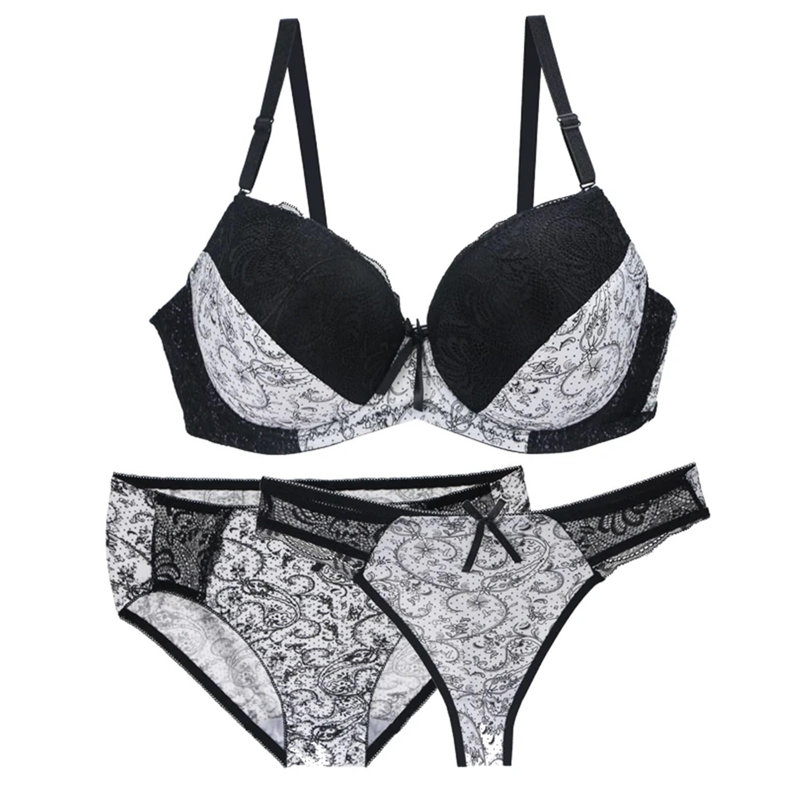 Bragas Braguitas Tangas Conjuntos de sujetador push up sin costuras for mujer, ropa interior de 3 piezas, copa BCDEF, lencería beige, negra, azul, morada, roja y blanca, tallas grandes(Red,75D)