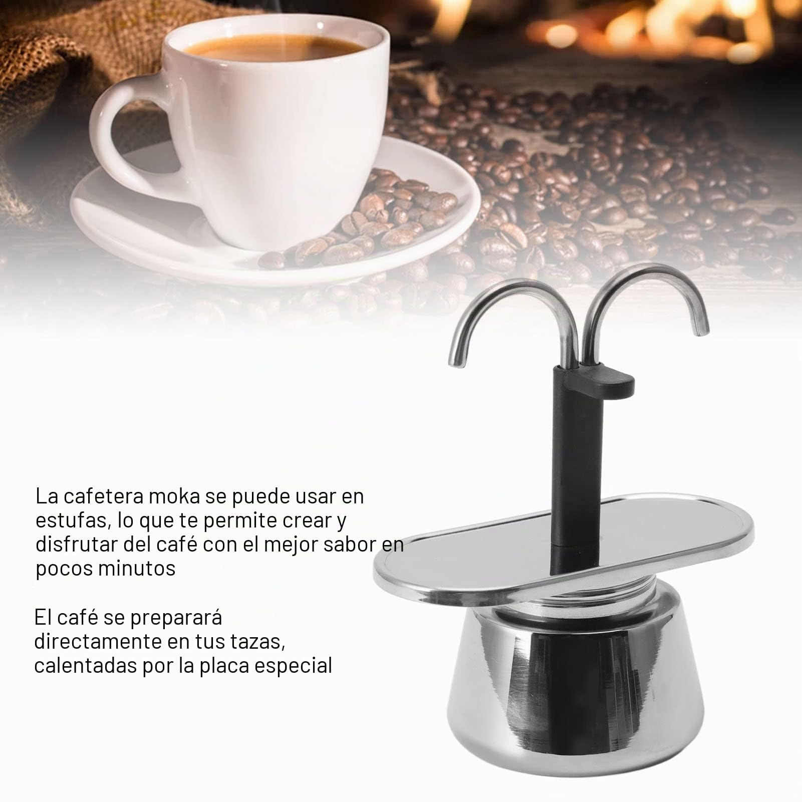 Topyond Moka Pot, 2 Tazas 100ml Acero Inoxidable de Doble Cabeza, Cafetera Espresso para Estufa Cafetera Italiana Clásica para Hacer Café, Conducto DIY