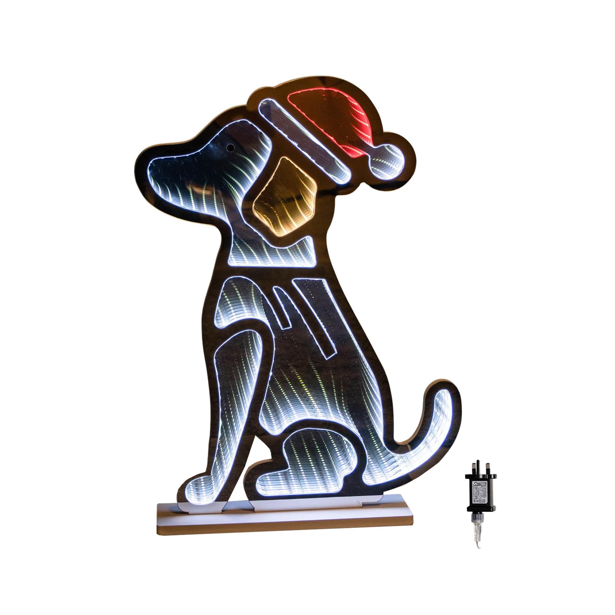 B&Q -  60Cm Light Up Sitting Dog In Santa Hat Infinity Christmas Decoration With Leds