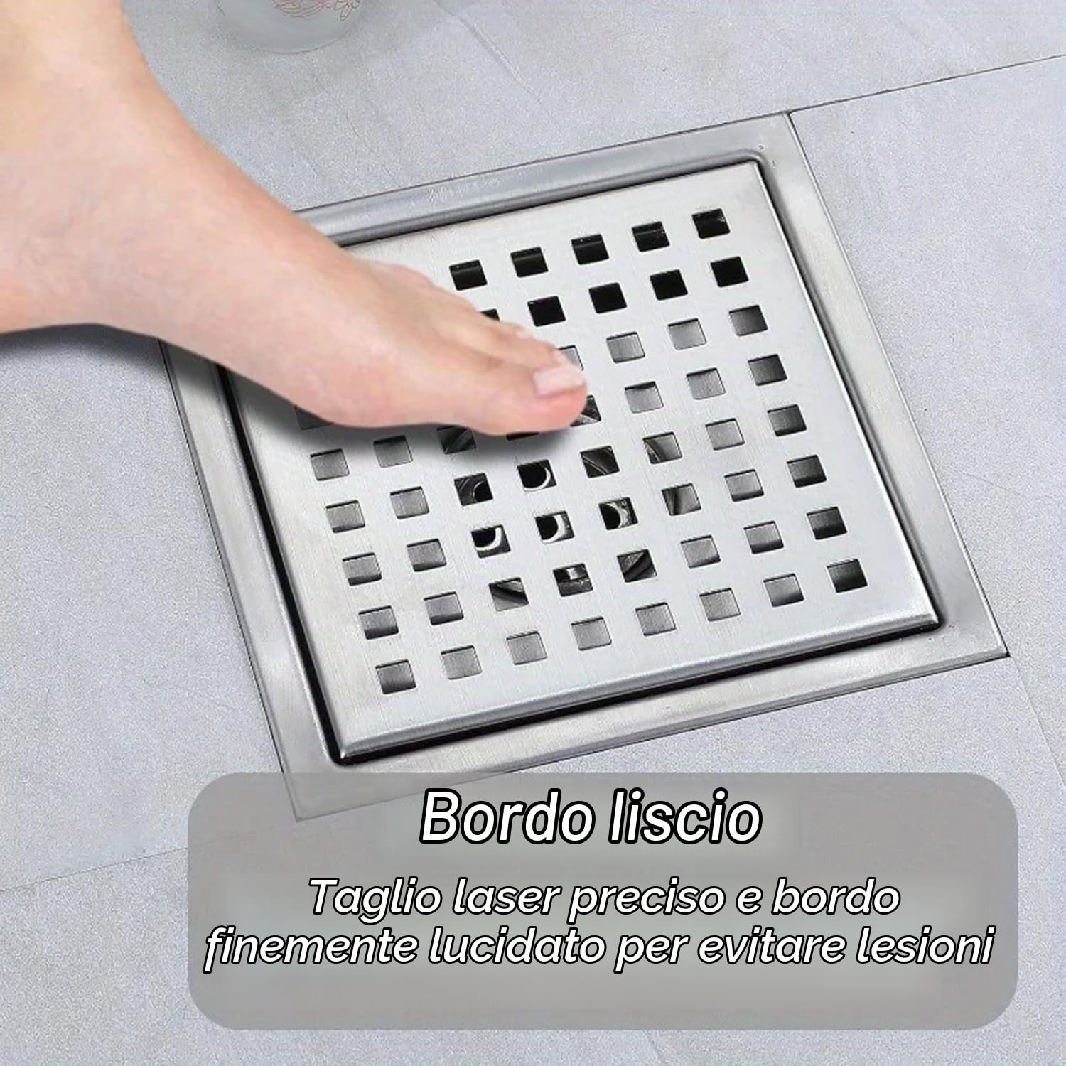 Canalina per doccia quadrata, 15 x 15 cm, sifone 360° con filtro antiodore e filtro capelli, 2 in 1, pinza in acciaio inox, per bagno, cantina, interni ed esterni