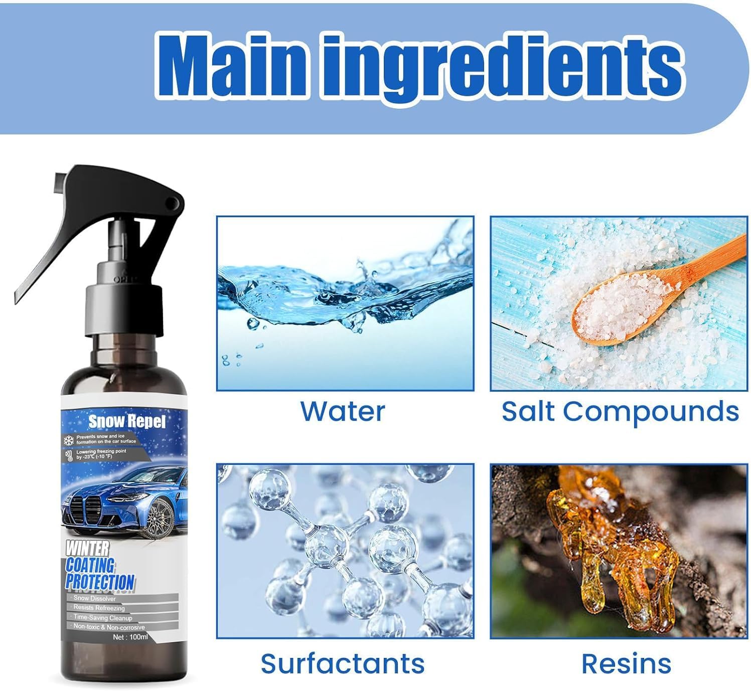 Car Windshield Snow Melting Coating Spray，Deicer Spray for Car Windshield,Quickly melt Snow and defrost，Winter Cars Essentials (3Pcs)