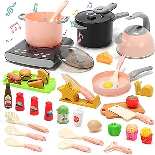 Play Kitchen Accessories Set, Kids Cooking Toys Set with Play Pots and Pans, Electronic Induction Cooktop with Sound and Light, Cookware Utensils Kids Kitchen Set Kitchen Toys for Kids