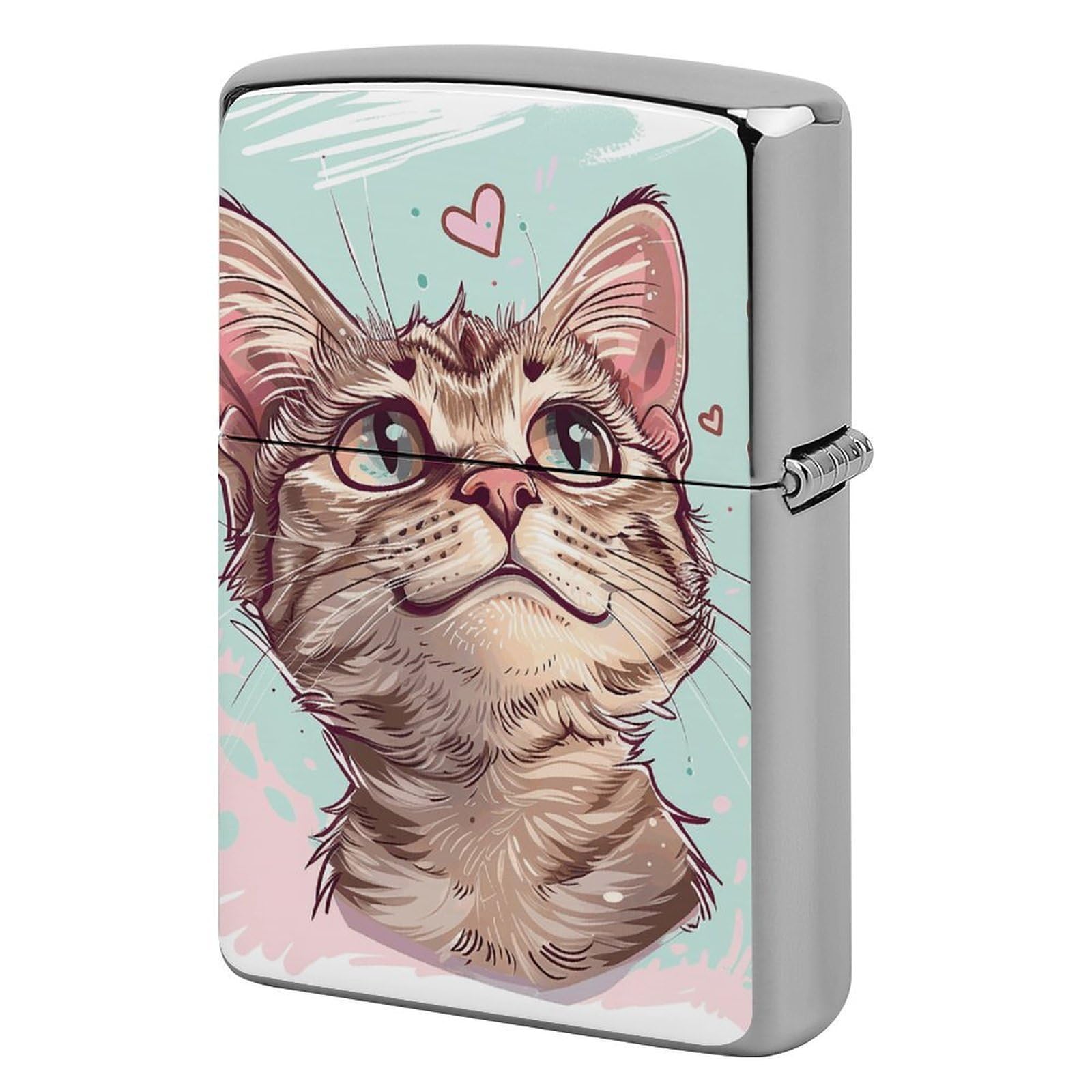 Heart Shaped Cat Lighter Case Cover Vintage Metal Lighter Sleeve Reusable Lighter Protective Cover Decorative Lighter Holder Birthday Gifts for Men Women