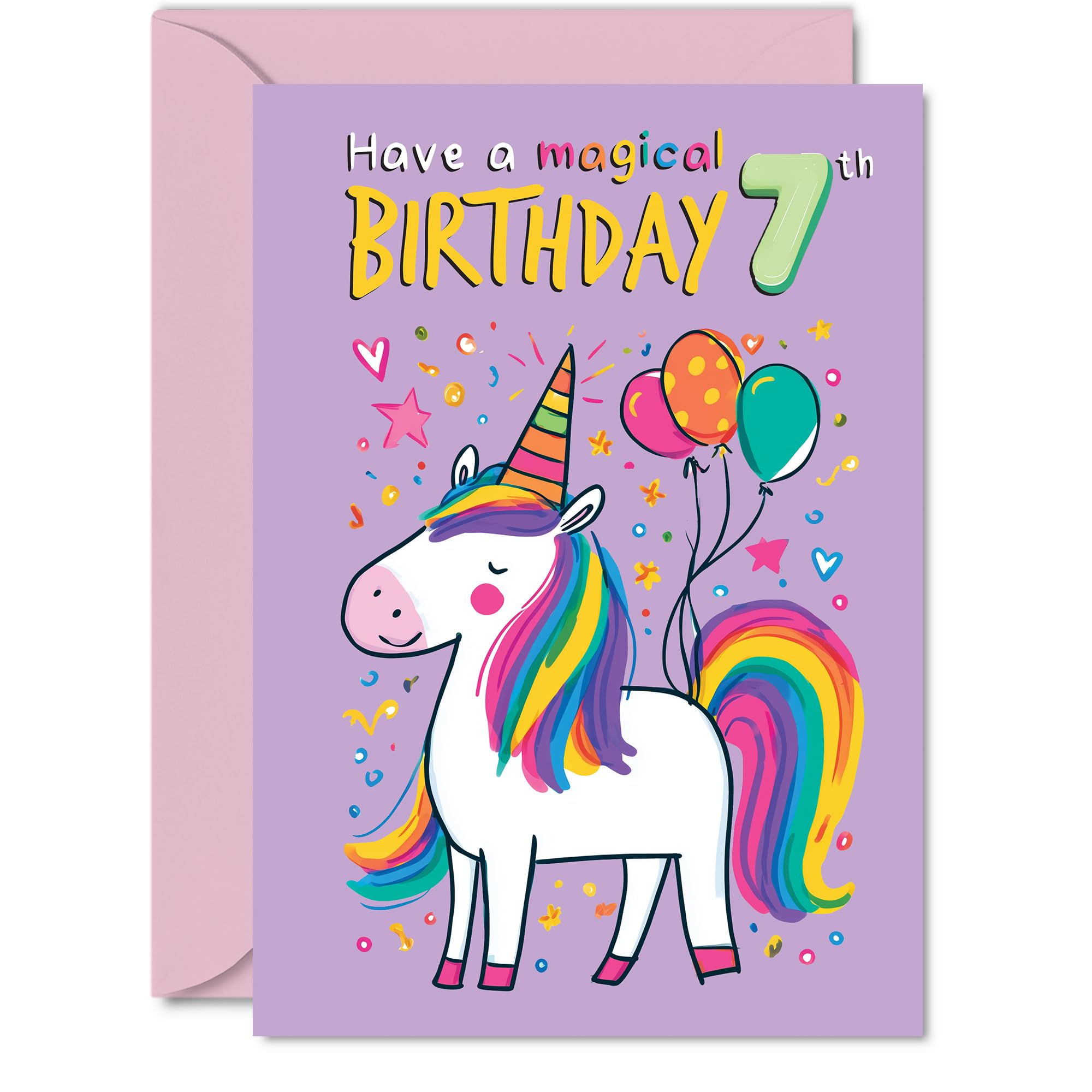 7th Birthday Cards for Boys Girls - Magical Birthday - Happy Birthday Card for 7 Year Old Boy Girl Cousin Daughter Grandson Son, A5 Bday Greeting Cards