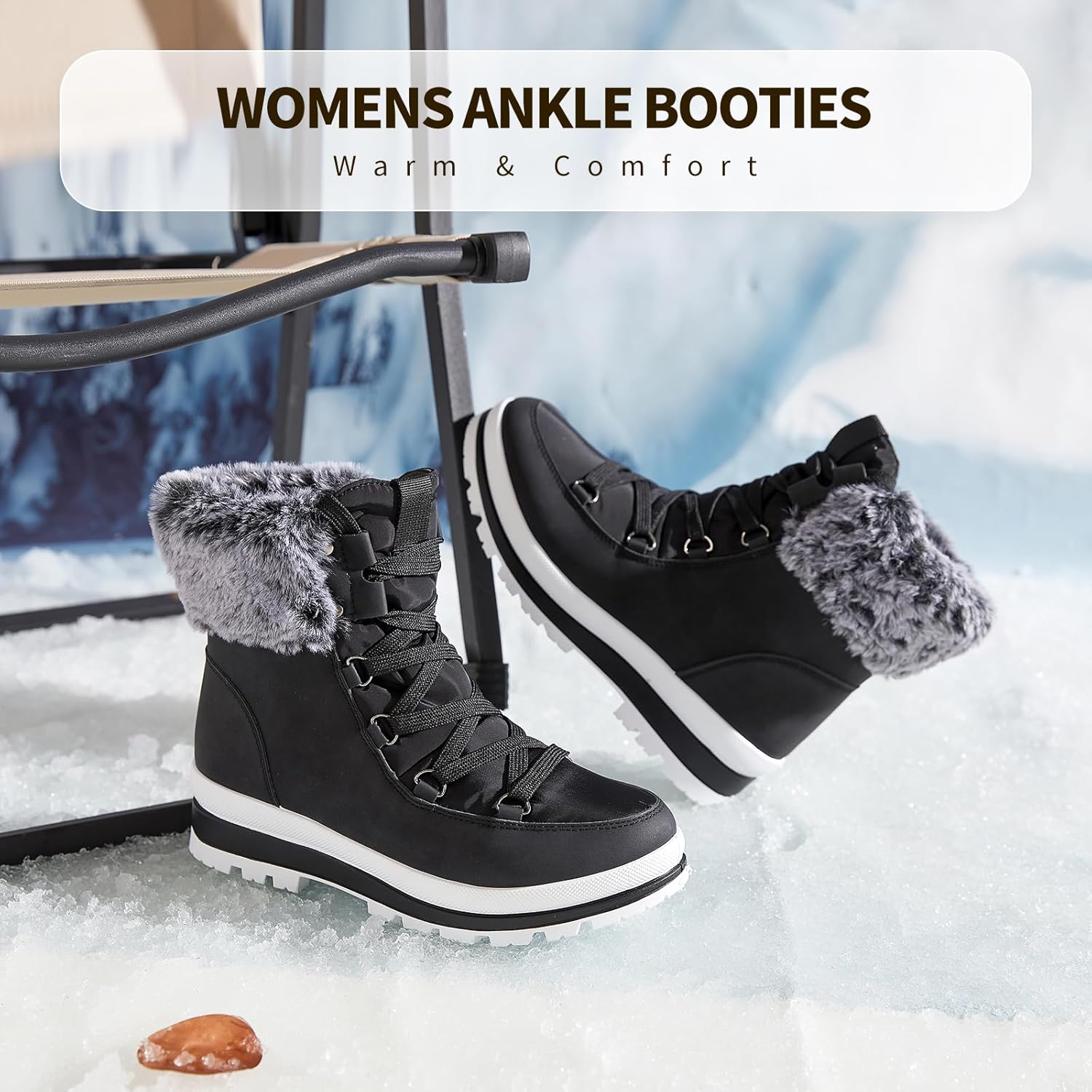 hash bubbie Women's Fuzzy Mid-Calf Boots Lace up Snow Boots for women Non Slip Combat Boots Black Winter Boots White Combat Boots(Waterproof,Zipper) - Image 7