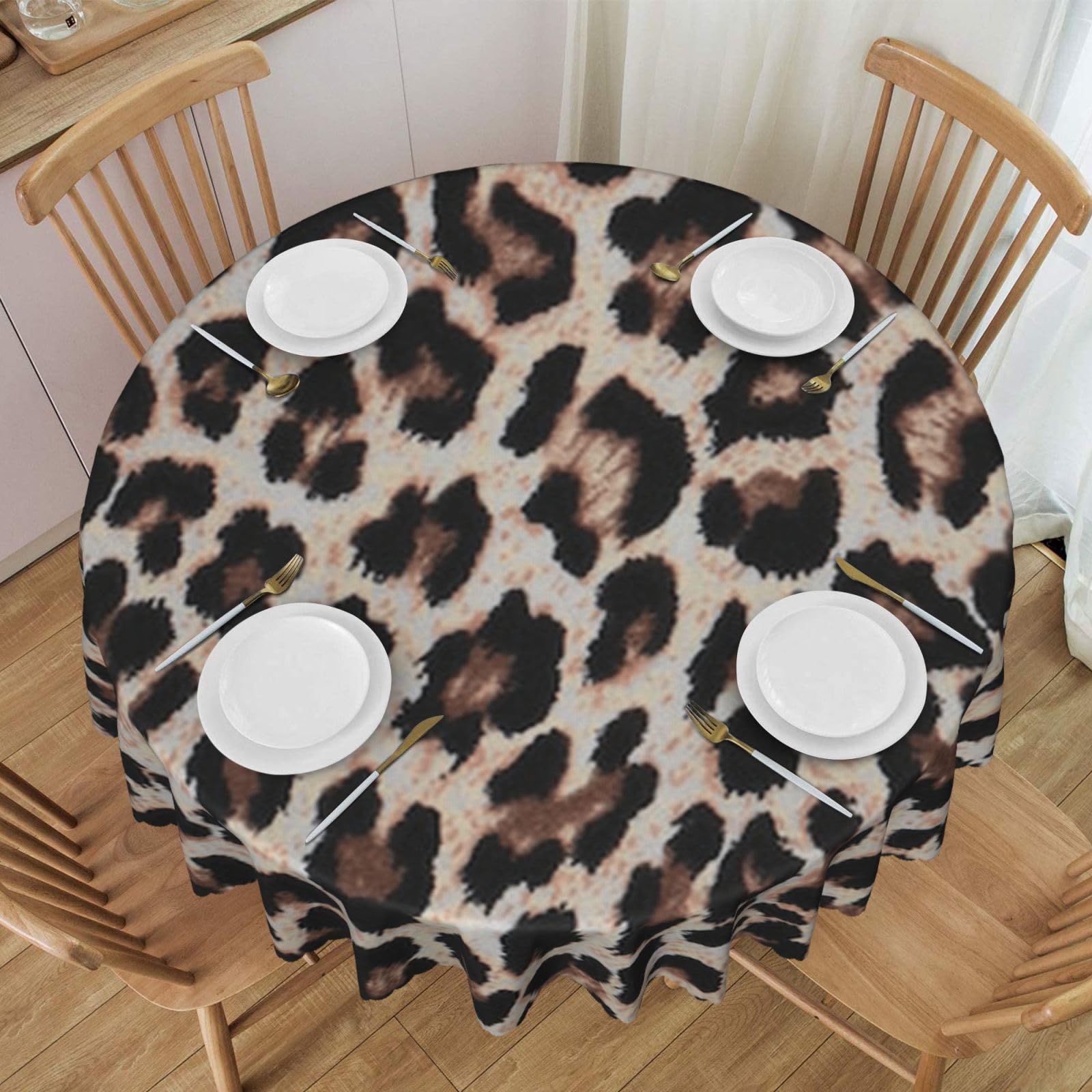 DCEHGEW 60 In Round Tablecloth with Lace, Leopard Print print Printed Oilproof & Washable Fabric Picnic Table Cloth Table Covers