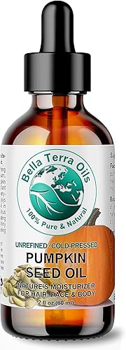 Bella Terra Oils Aceite de semilla de calabaza 2 oz prensado en frío Sin refinar Orgánico Un solo ingrediente Antienvejecimiento Rico en zinc