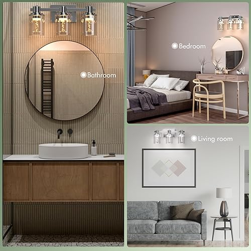 Miniatura 7 de Quntis Lámpara de tocador de baño cromada de 3 luces con 5 modos de color, lámpara de pared LED de protección ocular de 21 vatios de 16 pulgadas