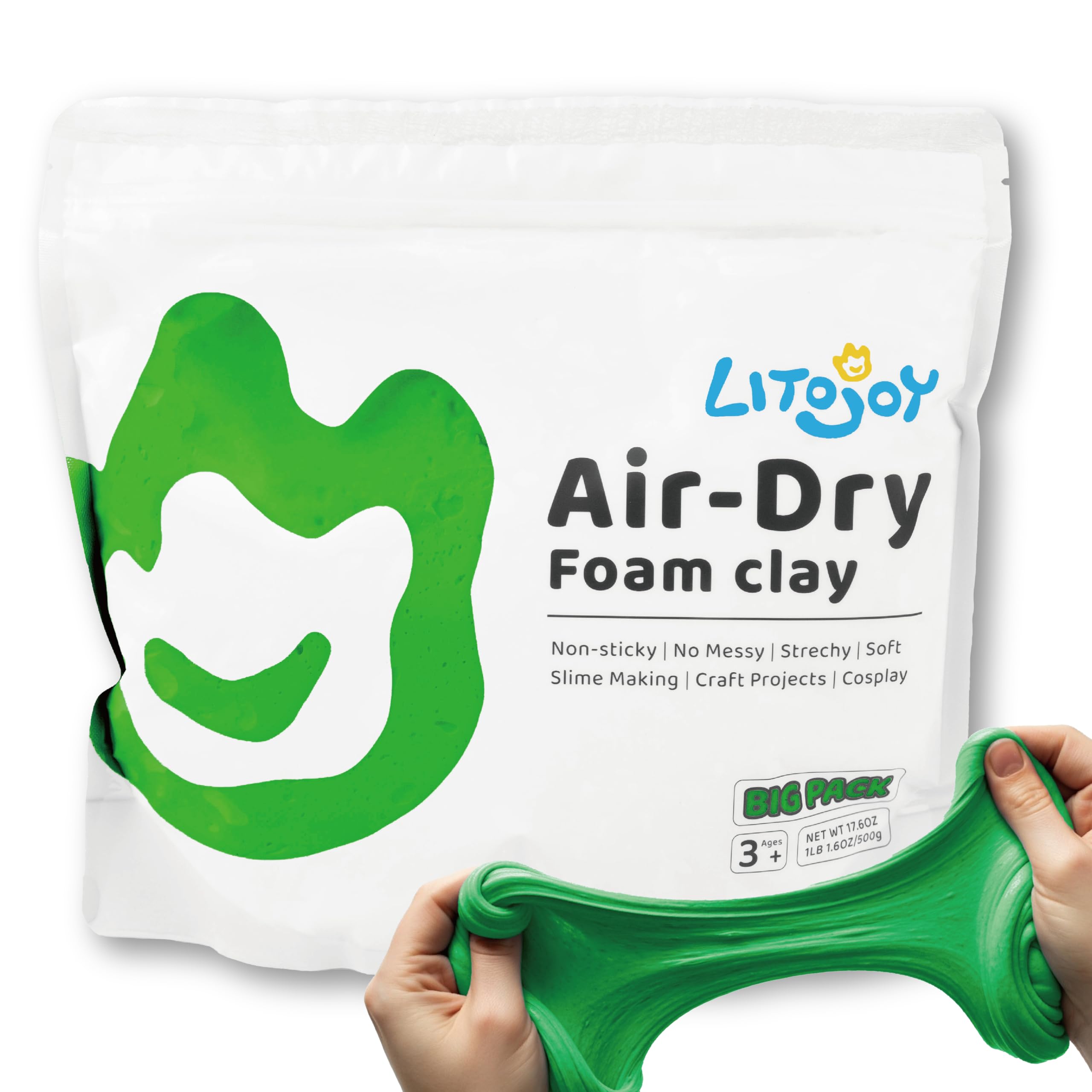 Green Air Dry - Arcilla de espuma para modelado, suave, ligera para suministros escolares, proyectos de arte, espejo de flores decorativas, accesorios de cosplay, horneado falso, suministros