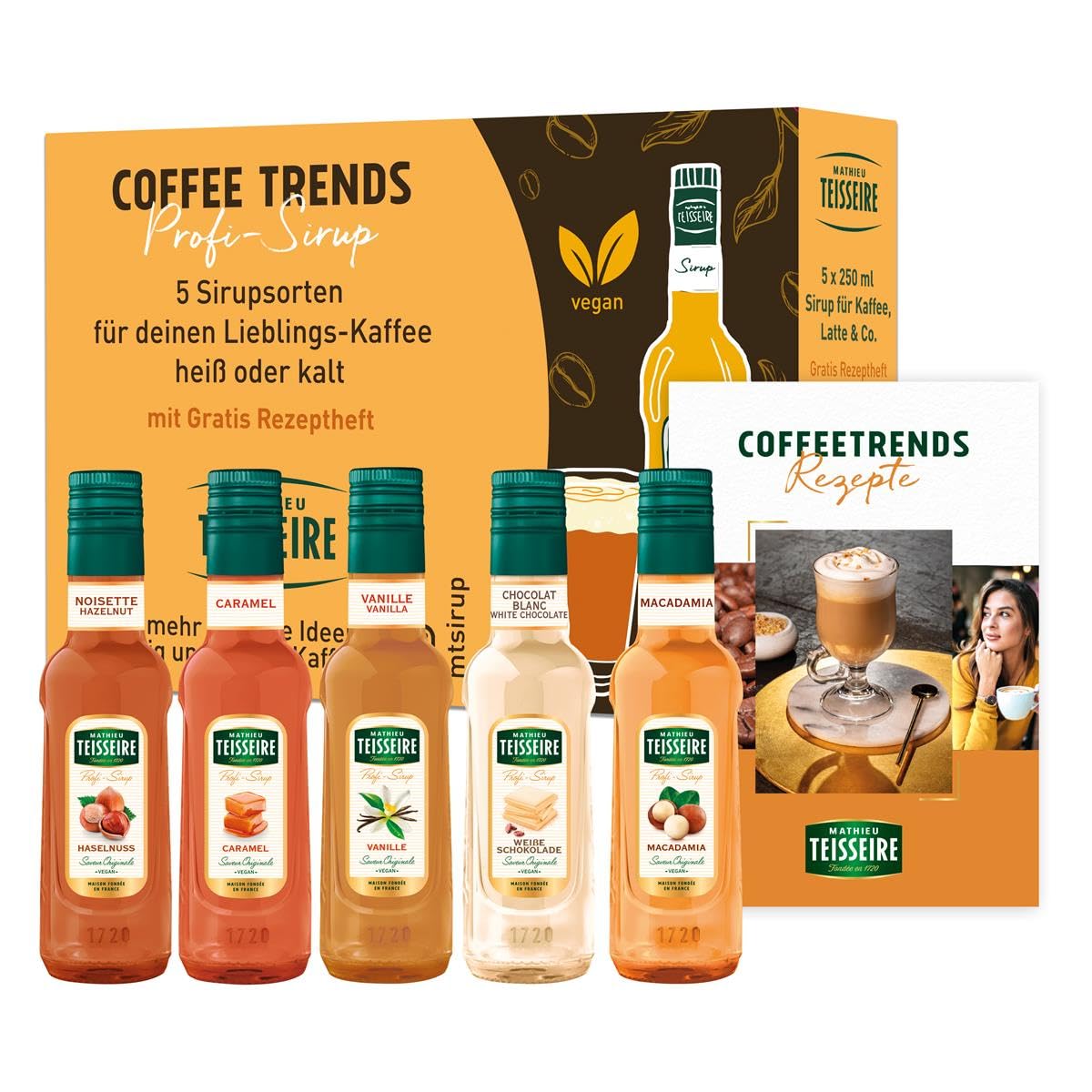 Mathieu Teisseire Sirup Caramel Haselnuss Macadamia Vanille weisse Schokolade je 0,25L