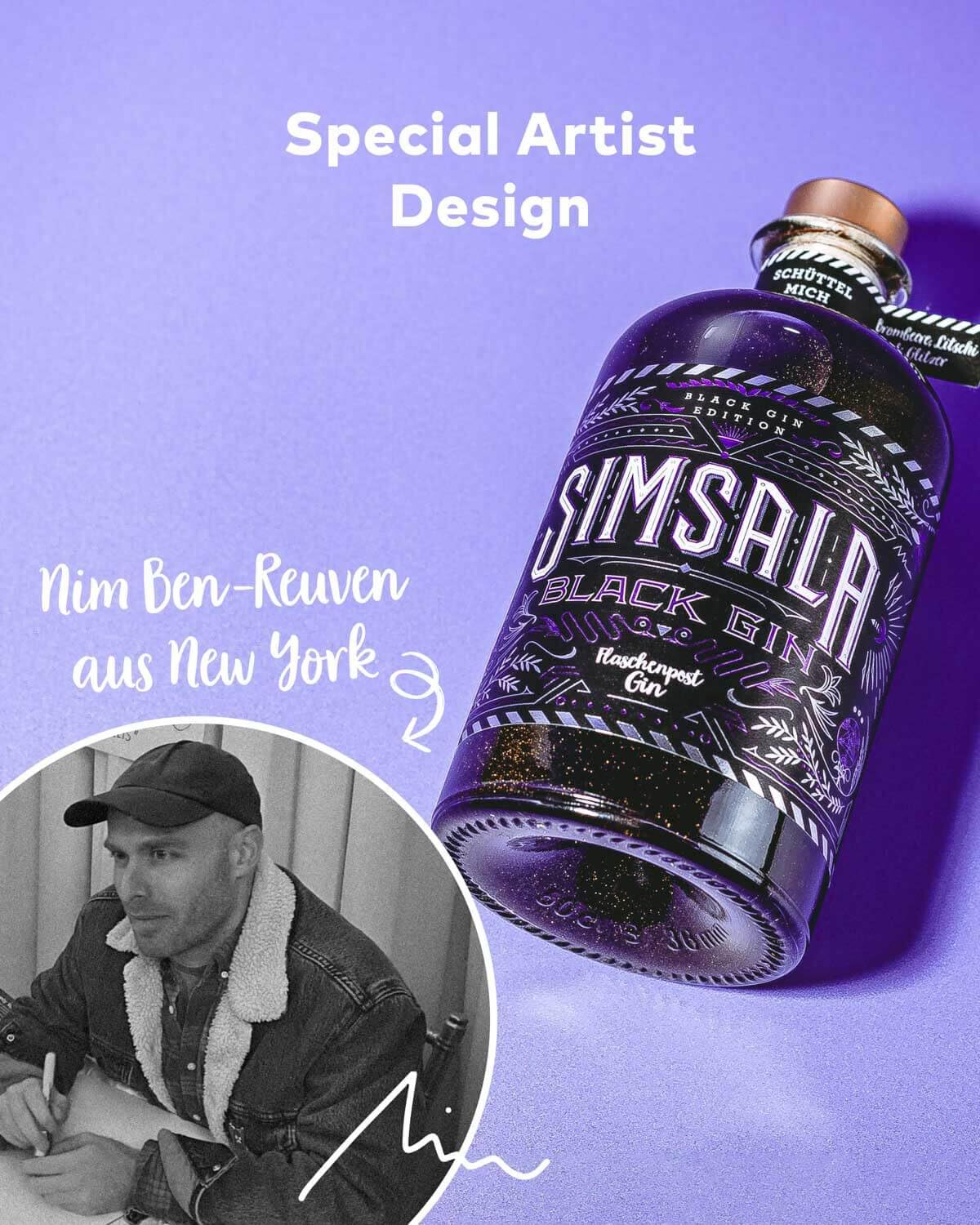 SIMSALA BLACK GIN by Flaschenpost Gin - Black Glitzer Edition mit Brombeere & Litschi - Glitter Drink mit Farbeffekt - Special Edition - Handmade in Deutschland (0,5l) - Geschenkidee zu Muttertag