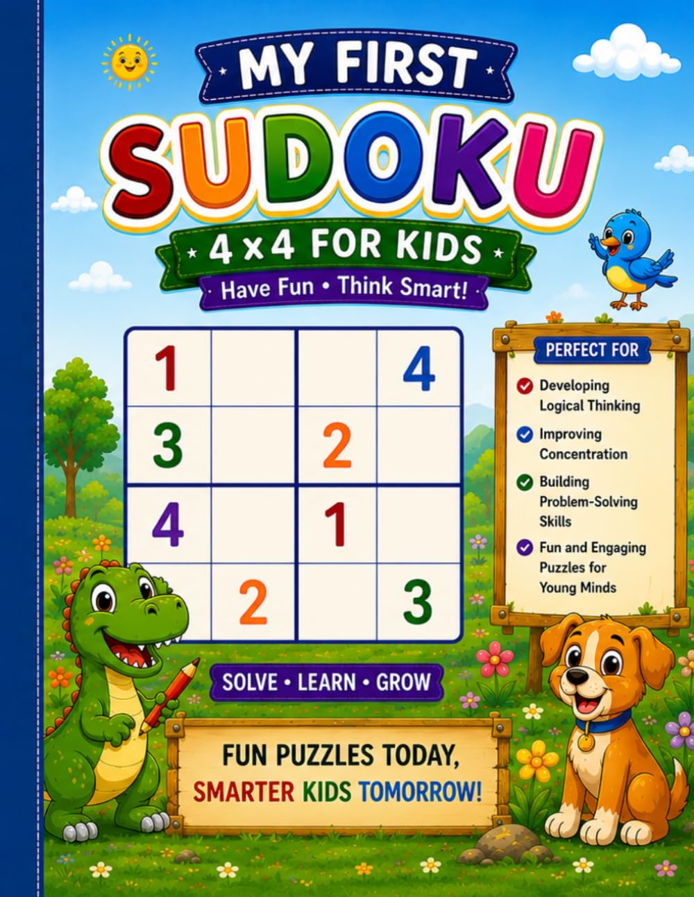 Sudoku Puzzle Book for kids Beginners 4x4: Easy Mini Sudoku Puzzles for Kids, Seniors & Adults — 50 Fun 4x4 Grids with Solutions & Numbers to trace