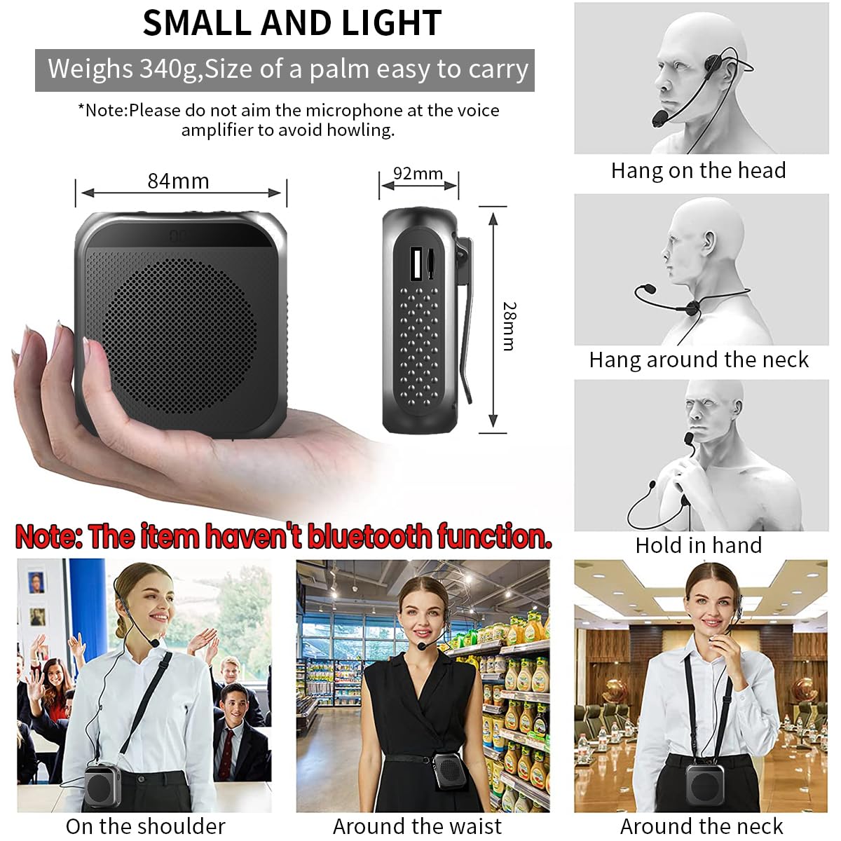 ZORBES® Voice Amplifier for Teachers - Microphone Headset Set 2200 mAh, with Headset Microphone Support TF Card/U Flash Disk, Portable Voice Amplifier for Teachers, Tour Guide, Coach, Speaker (Black) - Image 4 thumbnail