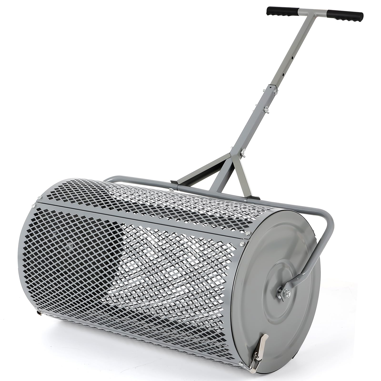 Photo 1 of 27inchs Compost Spreader, Metal Roller Spreader for Lawn and Garden Topsoil with Adjustable Handle, Durable and Lightweight Fertilizer Spreader Gray