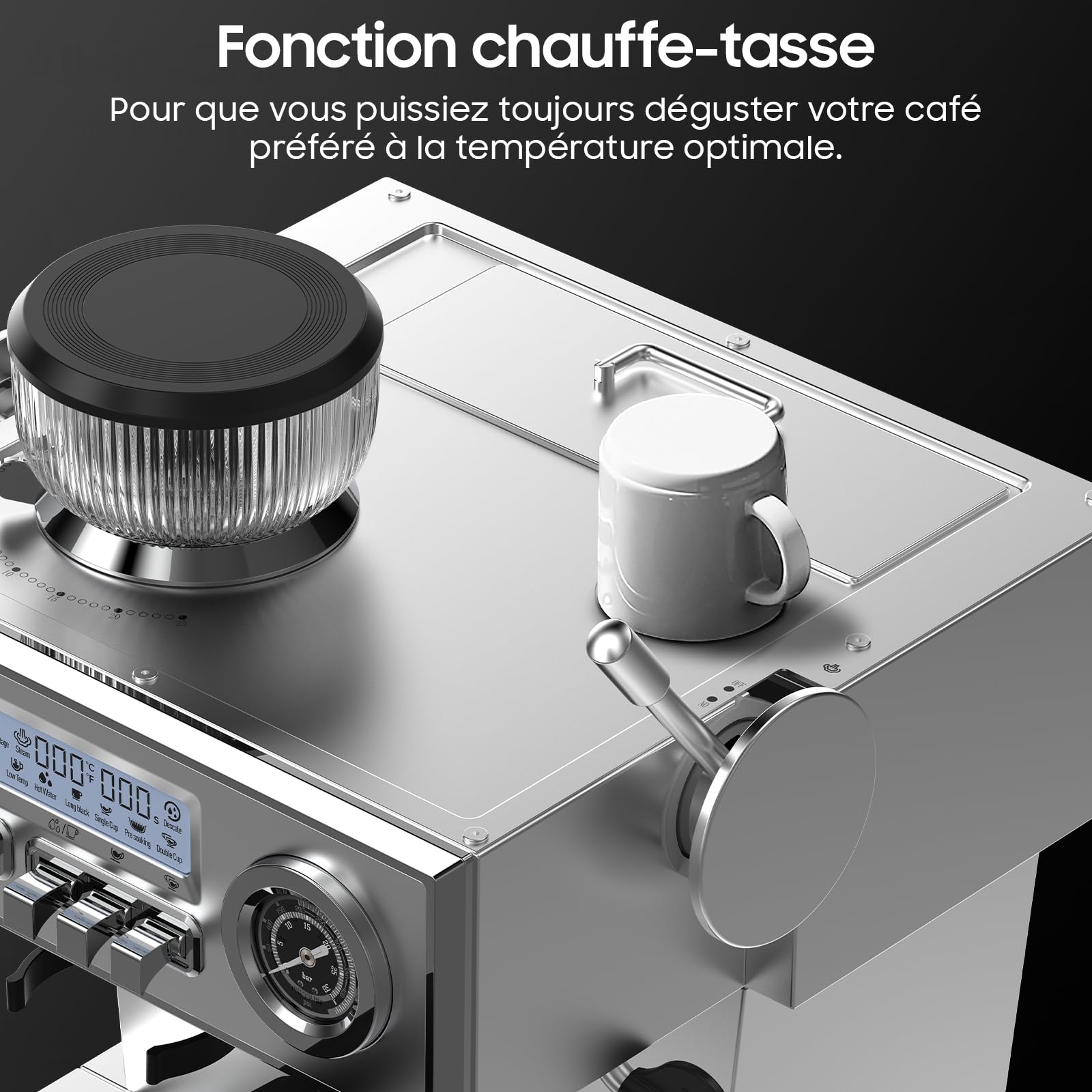 iceagle Machine expresso avec Pompe Italienne de 20 bar, Cafetière a Grain avec Broyeur, Machine à Café avec Mousseur à Lait, Kit Barista, 3 Températures, 25 Niveaux de Mouture, 1,6 litre, Acier Inox